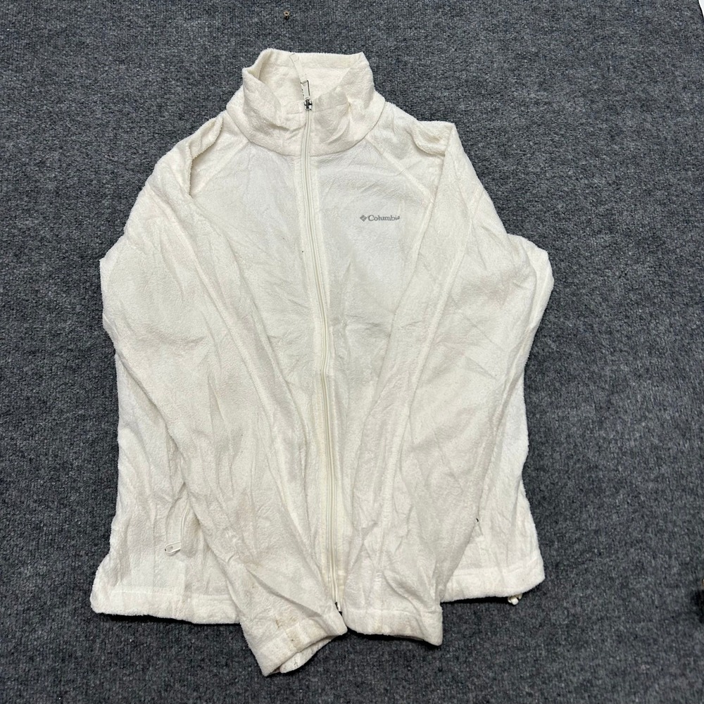 Columbia Fleece Jacket Womens Size XL White Full Zip Mock Neck Outdoor Stained